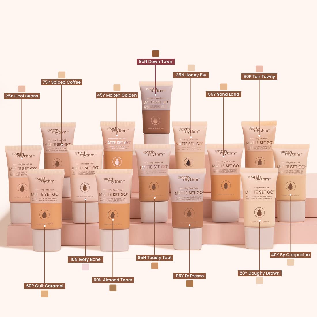 Earth Rhythm Matte Set Go Foundation with SPF 30, Pa++++ | Hyaluronic Acid, Niacinamide Acid, Jojoba Oil & Lotus Extract | Smooth Finish, Sun Protect & super Hydrating | Tan Tawny – 30ml