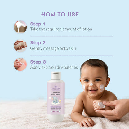 AreoVeda Ceramide Baby Lotion (200ml) | With Ceramides, PENTAVITIN® and Oats Extract | Long Lasting Hydration | Strengthens Skin Moisture Barrier