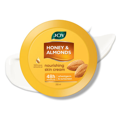 Joy Honey & Almonds Deep Nourishing Moisturizer for Dry Skin | Cold Cream for Face, Hands & Body | Contains Natural Sunscreen for Glowing Skin | Retains Natural Moisture Balance, 200ml