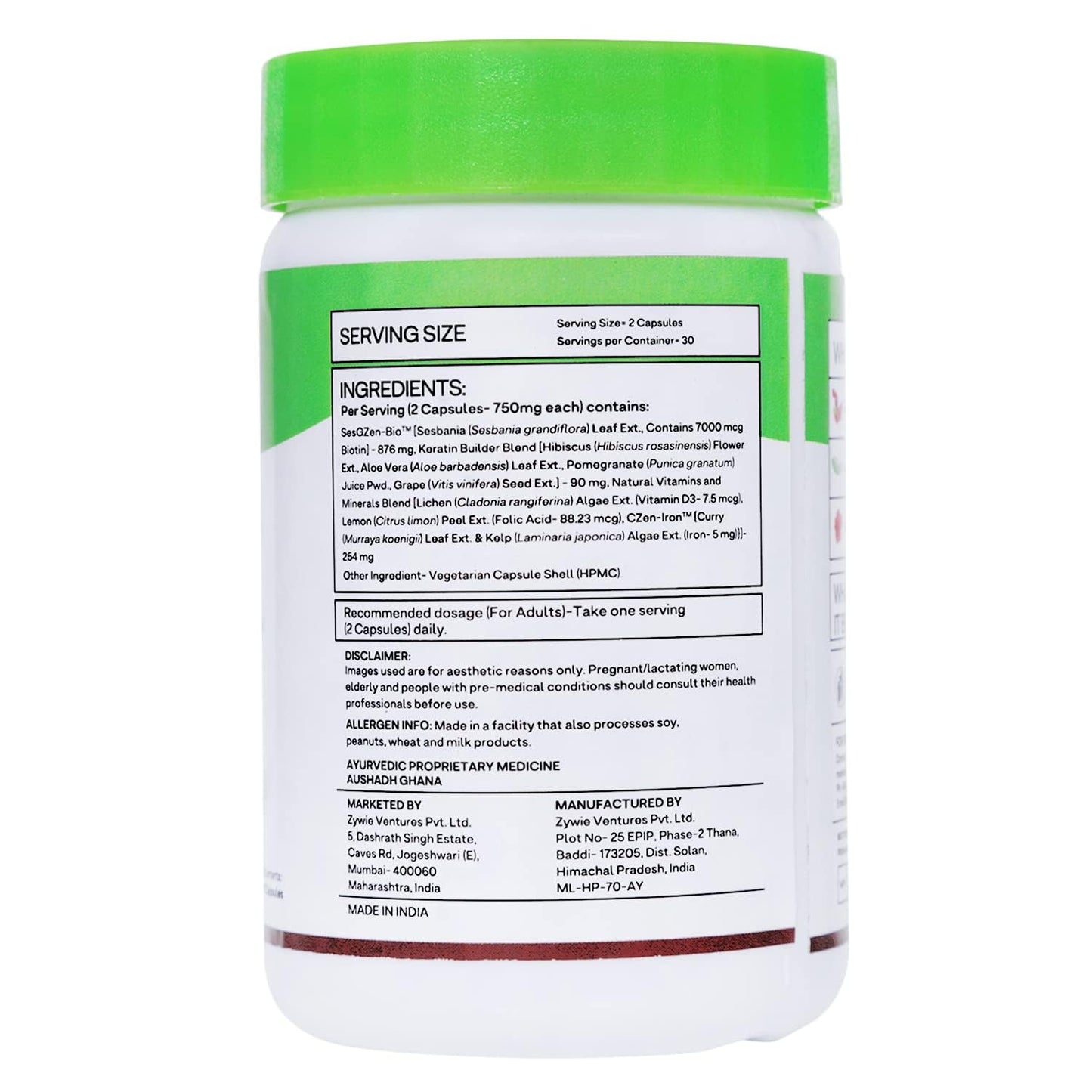 OZiva Plant Based Biotin Xtra | Biotin for hair growth & Regeneration | Biotin 7000 mcg+ with Keratin Builder, Sesbania Agati & Aloe Vera (60 Capsules)