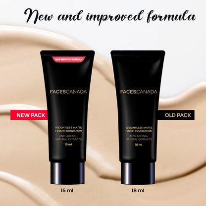 FACESCANADA Weightless Matte Finish Foundation - Medium Natural, 15ml | Lightweight | Natural Finish | Anti-Ageing | Non-Clog Pores | Enriched With Olive Seed Oil, Grape Extract, Shea Butter