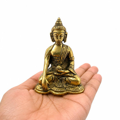 Handcrafted Brass Buddha Statue for Home Decor | Meditation Buddha Idol | Spiritual Decorative Showpiece for Puja Room, Office & Living Room | Height 3.8 Inch, Length 3 Inch, Width 2 Inch