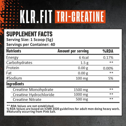 Tri Creatine Powder I Muscle Growth Supplement I 200 Gm I 40 Servings I Boosts Athletic Performance I Berry Breeze flavour
