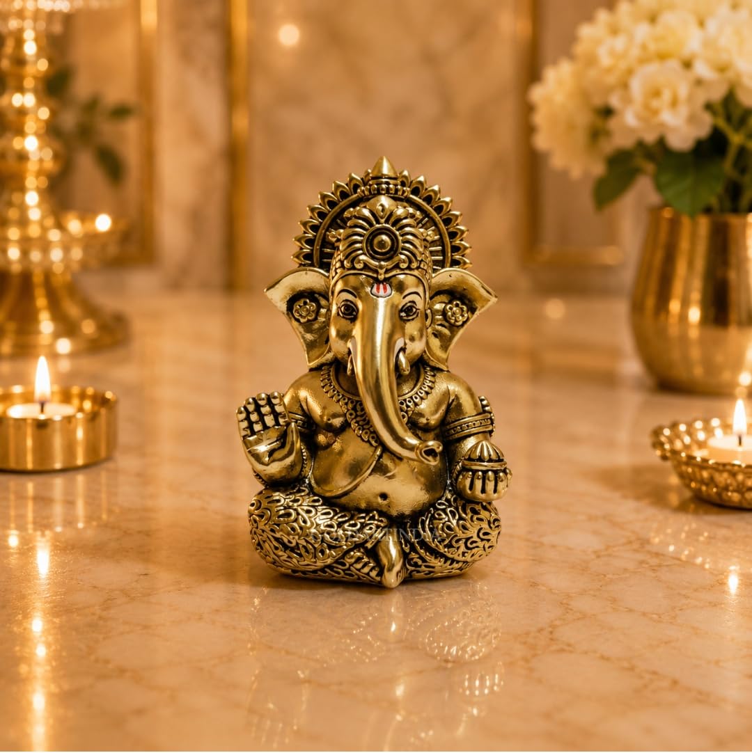 Gold Art India Lord Ganesha Idol with Premium Velvet Gift Box | Decorative Ganpati Murti for Home Temple, Office Desk, Car Dashboard & Spiritual Gifting