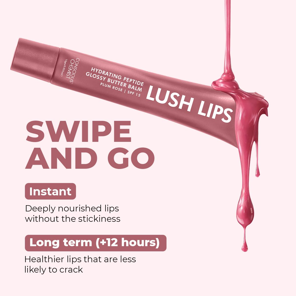 Lush Lips lip balm tube with pink gloss on a white background