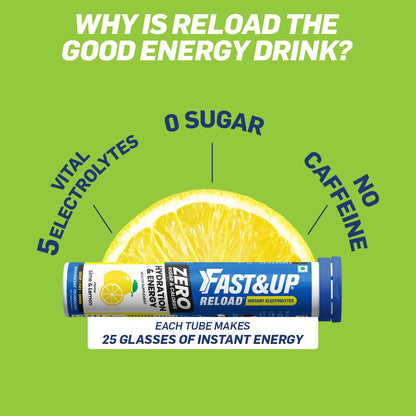 Fast&Up Reload energy drink tube with lemon on a green background