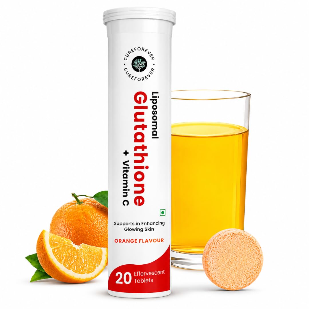 CUREFOREVER Glutathione Effervescent Tablets, 20 Tablets with Vitamin C, Liposomal Glutathione 500mg for Antioxidant Support, Skin Glow & Radiance Support, Detox Support
