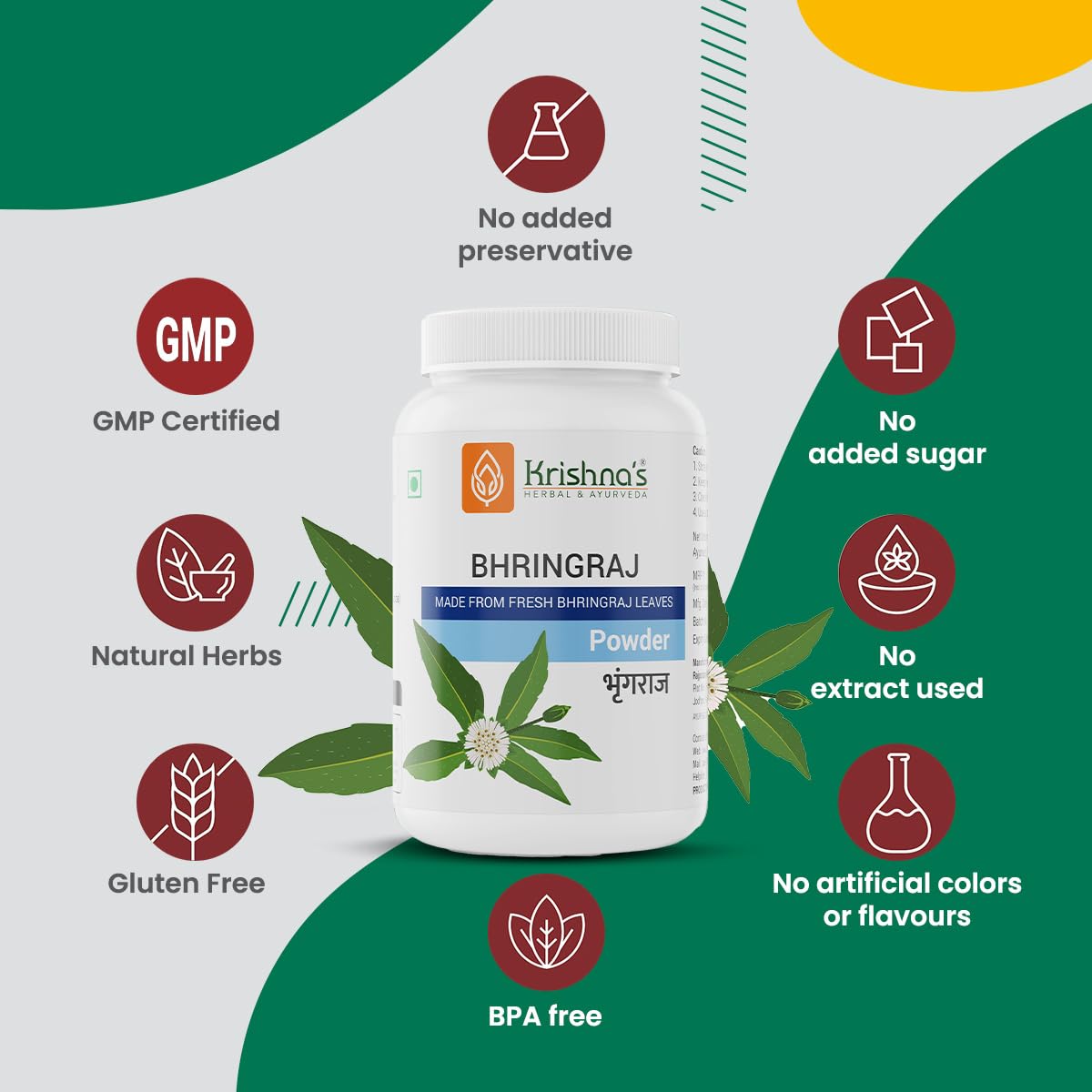 Krishna's Bhringraj Powder - 100 g | Preservative Free | Good for Hair Pack and Oil