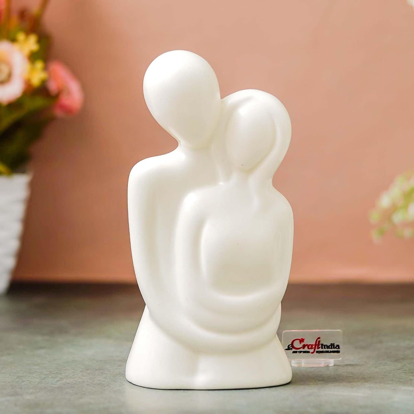 eCraftIndia Resin White Romantic Couple Showpiece| Decorative Cute Loving Couple Statue Figurines| Home Decor Items for Living Room Bedroom Hall Office| Home Decor Gifts for Anniversary Valentines Day