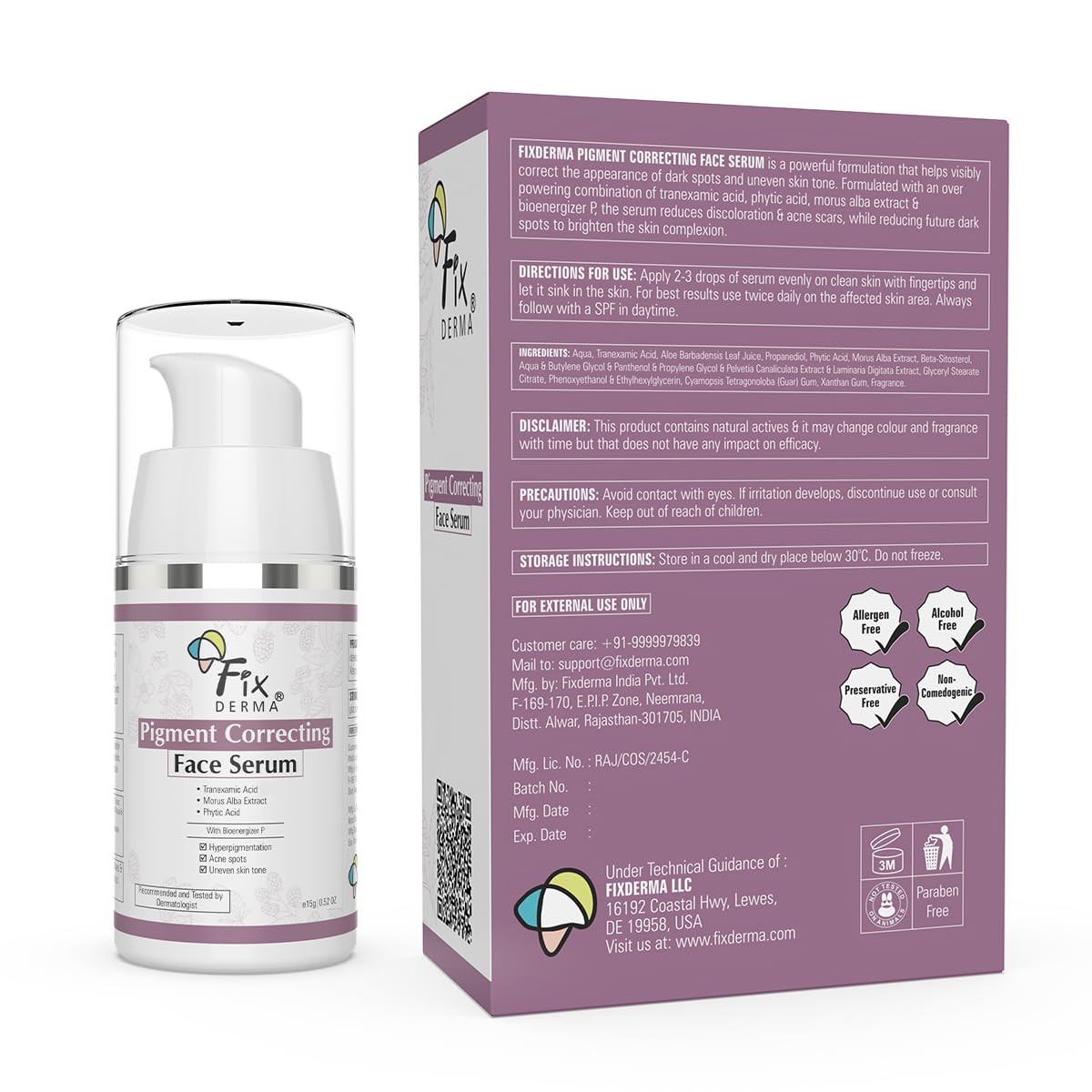 Fixderma Tranexamic Acid Pigment Correcting Serum | Face Serum for Melasma, Hyperpigmentation & Acne Spots | Acne Face Serum for Men & Women - 15g