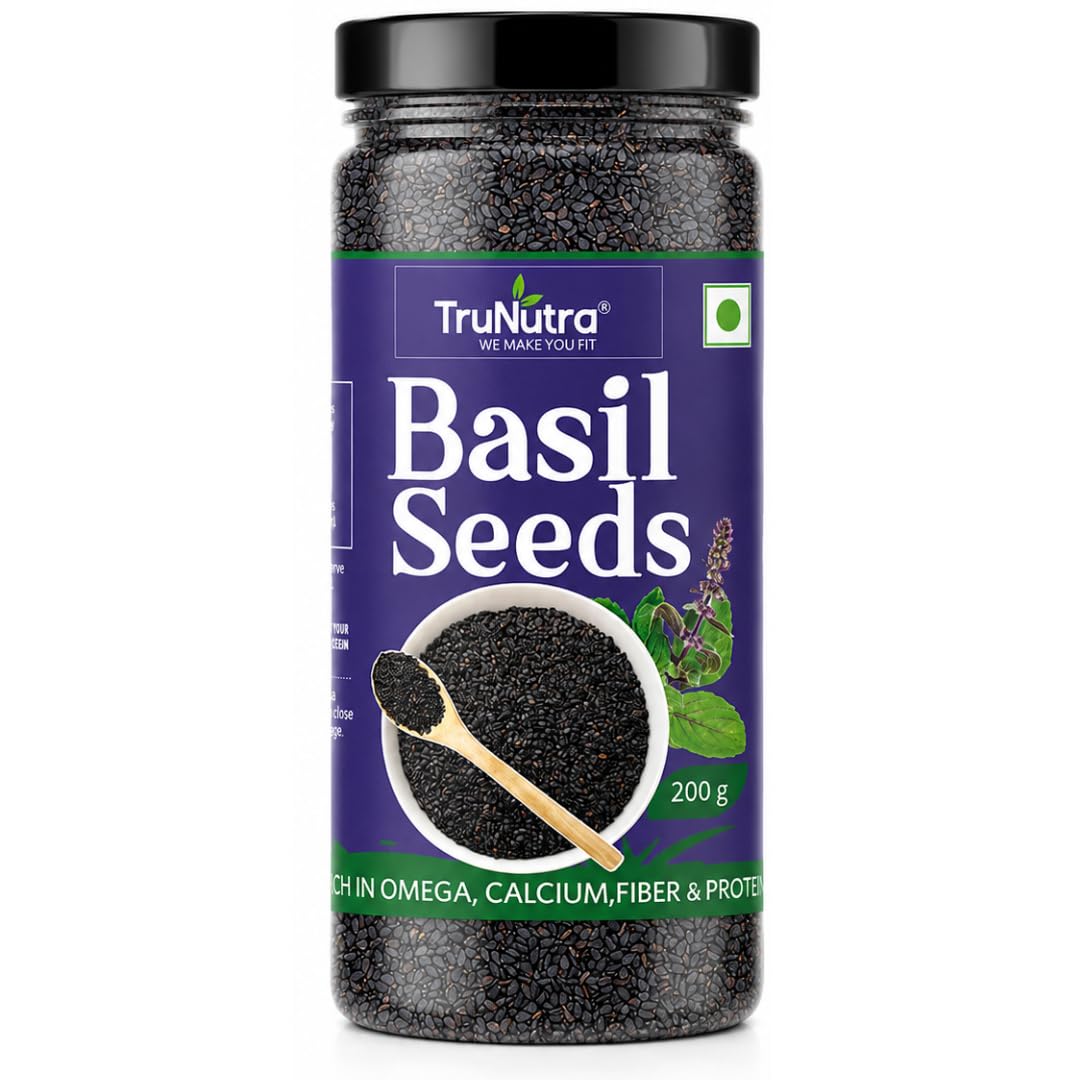 TruNutra Basil Seeds (Sabja Seeds) 200g, Natural Superfood for Falooda & Detox Drinks, Rich in Dietary Fiber, Omega-3 & Antioxidants, Vegan, Gluten-Free & Keto
