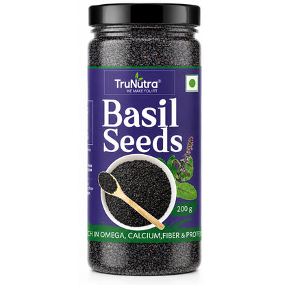 TruNutra Basil Seeds (Sabja Seeds) 200g, Natural Superfood for Falooda & Detox Drinks, Rich in Dietary Fiber, Omega-3 & Antioxidants, Vegan, Gluten-Free & Keto