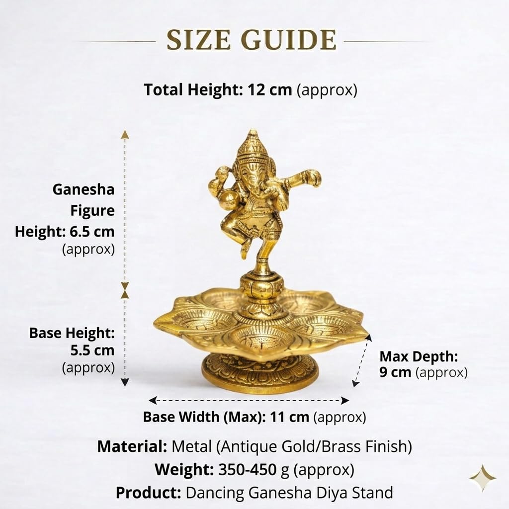 Handcrafted Heavy Brass Dancing Ganesha Statue - Golden Finish Nritya Ganpati Idol for Home Decor, Office, Temple & Gifting