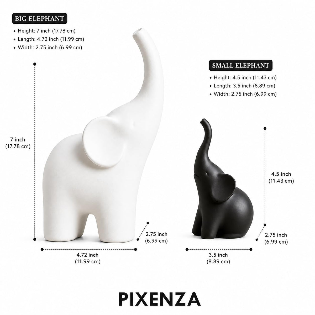 Elephant Showpiece Set for Home Decor, Matte Finish Elephant Decorative Figurines for Living Room, TV Table, Shelf Decor Lucky Elephant Statue for Housewarming Gift (Black & White,PLA Plastic)