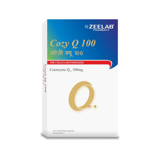 Zeelab Cozy Q 100 supplement packaging on a white background
