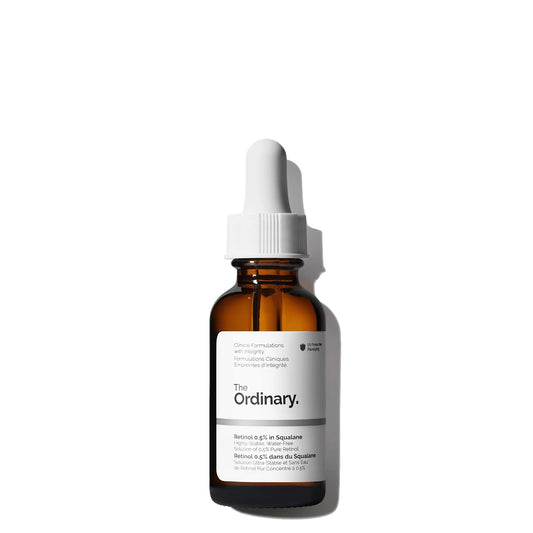 The Ordinary skincare serum bottle on a white background