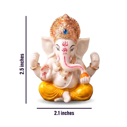 Ganesha Idol for Car Dashboard Ganesha Murti Ganpati Idol Home Decor Puja Lord Ganesh Statue Gift for Office for Office Desk Puja Room Figurine (Yellow and Cream 2.5 inches)