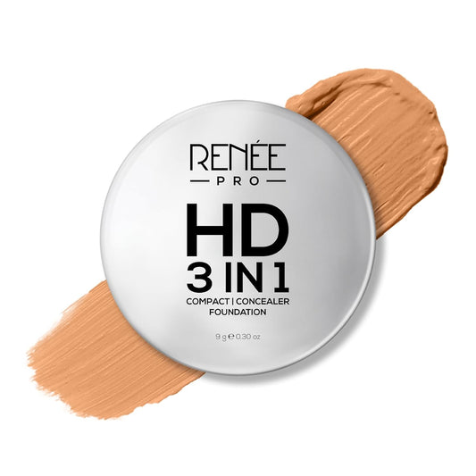 RENEE PRO HD 3 In 1 Compact, Concealer, Foundation - Soie, SPF 20, Matte Finish, High Coverage, Ultralight & Silky Smooth Finish, Enriched With Vitamin E, C & Aloe Vera - 9 Gm