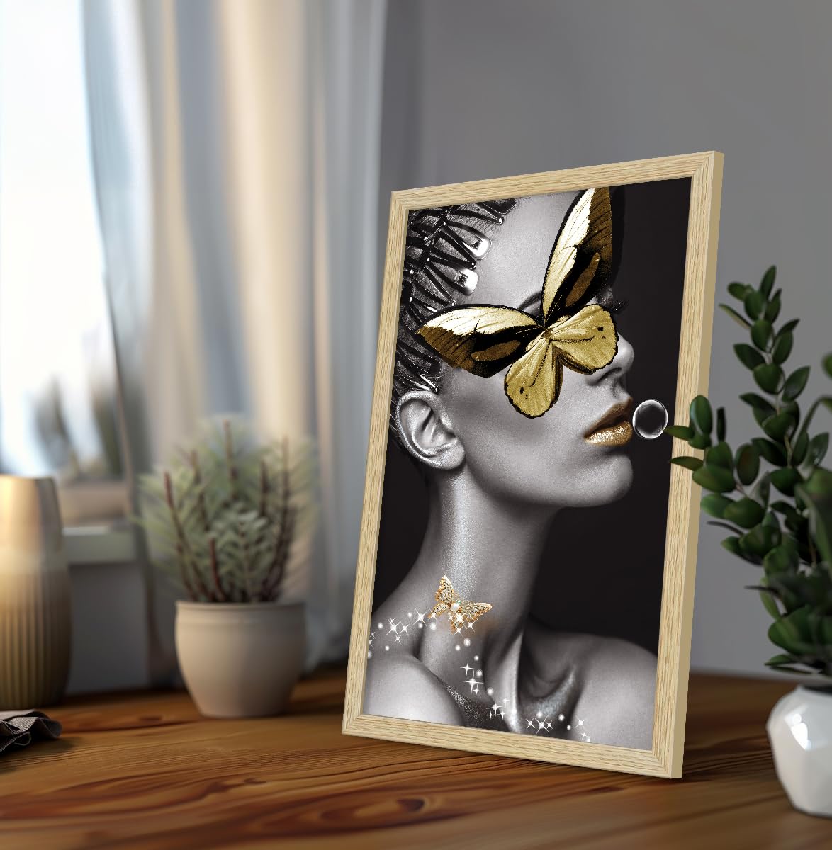 Women Aesthetic Wall Decor Paintings with Frame for Home Decoration, Painting for Living Room Bedroom Office, Wall Decor For Living Room, Set Of 2