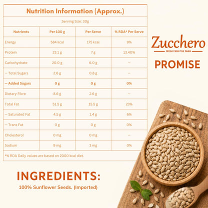 Zucchero Sunflower Seeds (1kg) -Raw Seeds for eating | Protein Loaded | Hi-Fiber | Super Food | Healthy Snack | Anti-oxidant Rich | Real Food | Lab Tested