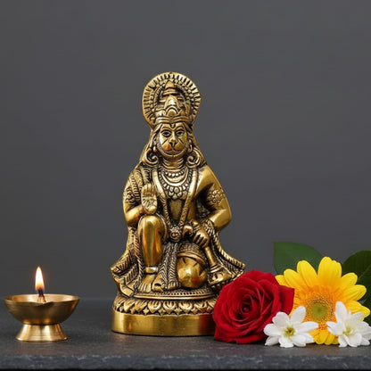 Hanuman Ji Statue Metal Idol Bajrangbali Murti for Temple, HomeDecor, Office, Gifts Bahubali Sitting Murti for Home Decorative Showpiece