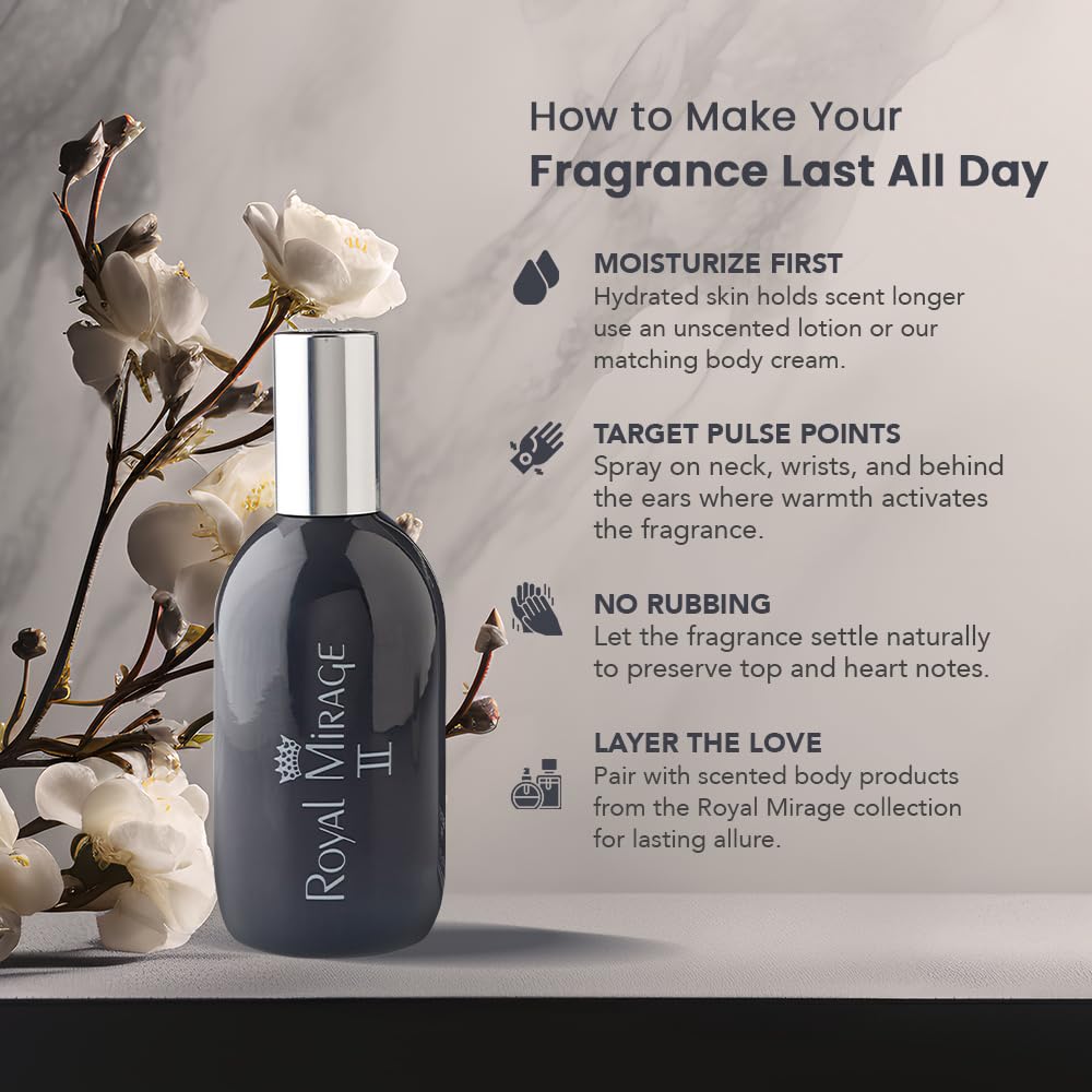 Royal Mirage II Eau De Cologne for Men | Long-Lasting Perfume Mist | Premium Luxury EDC | Fresh, Floral & Woody Notes | Alcohol-Free | Versatile Everyday Use | Gift for Men | 120ml