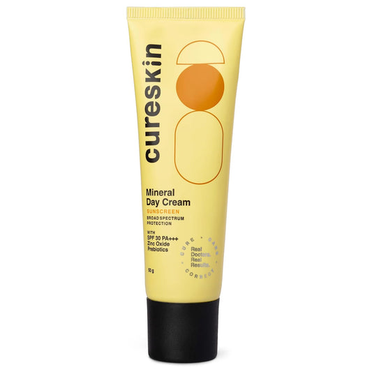 Cureskin Mineral Day Cream Sunscreen Matte Finish SPF 30 PA+++ | Broad Spectrum Sun (UVA, UVB & IR) Protection | Zinc Oxide with Prebiotics, 50 g (Pack of 1)