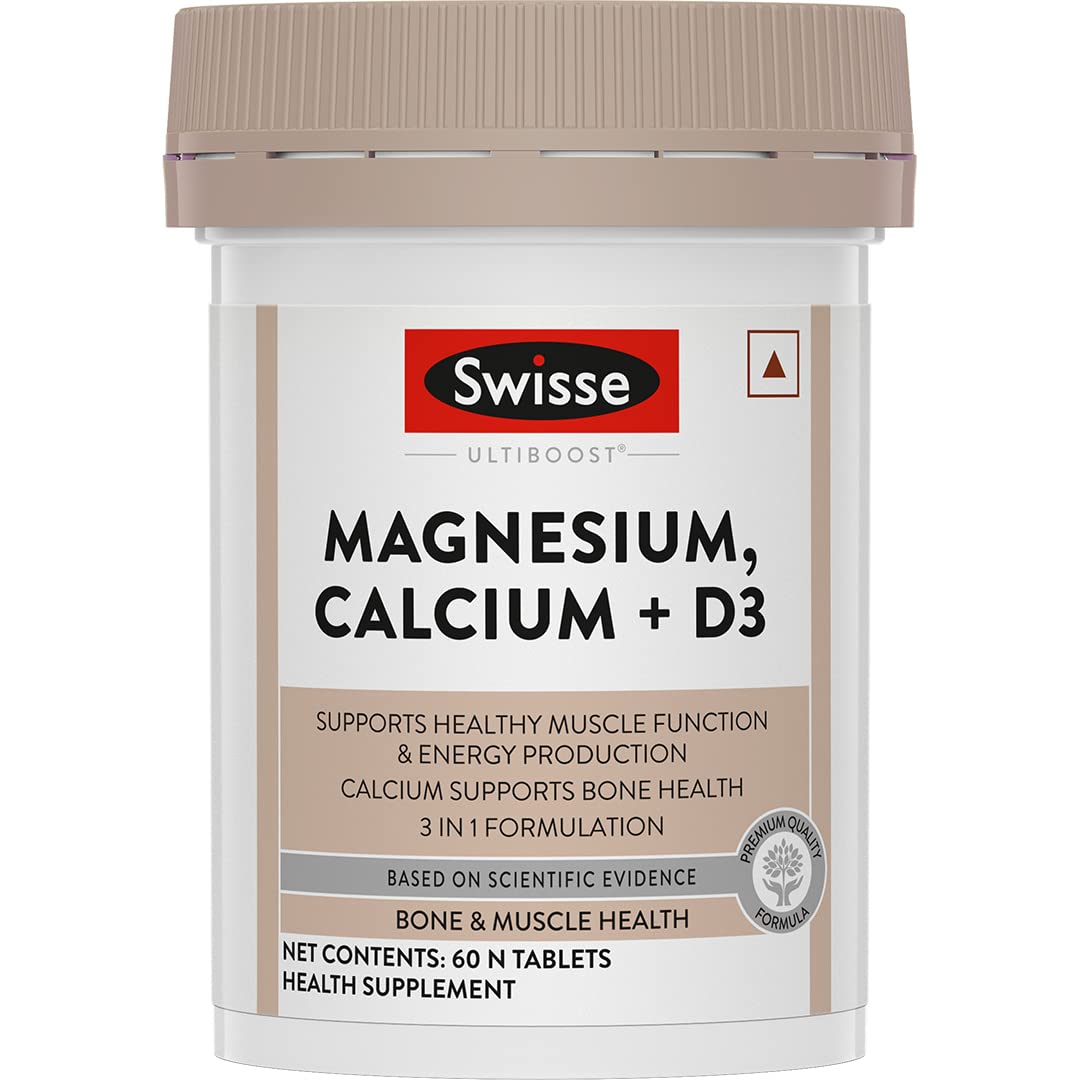 Zephivo Swisse Magnesium, Calcium+D3 Supports Muscle Function, Energy & Bone Health (Manufactured In Australia) - 60 Tablets (1 Tablet Per Serving)