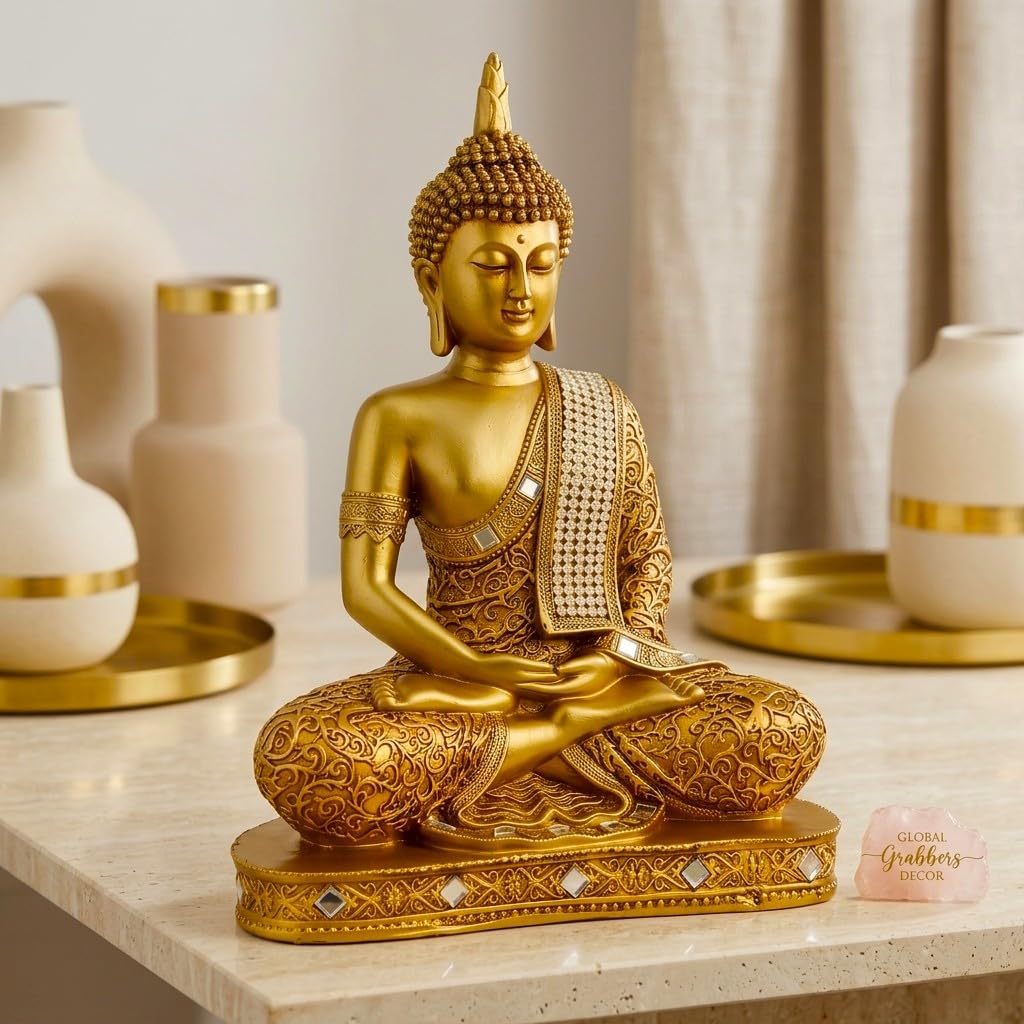 new 25 Centimetre Meditating Sitting Buddha Statue showpiece Idol Home Decor Items for Living Room and Gifts (1, GOL4-BS2)