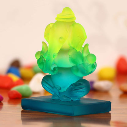 Green and Blue Double Sided Crystal Car Ganesha Showpiece