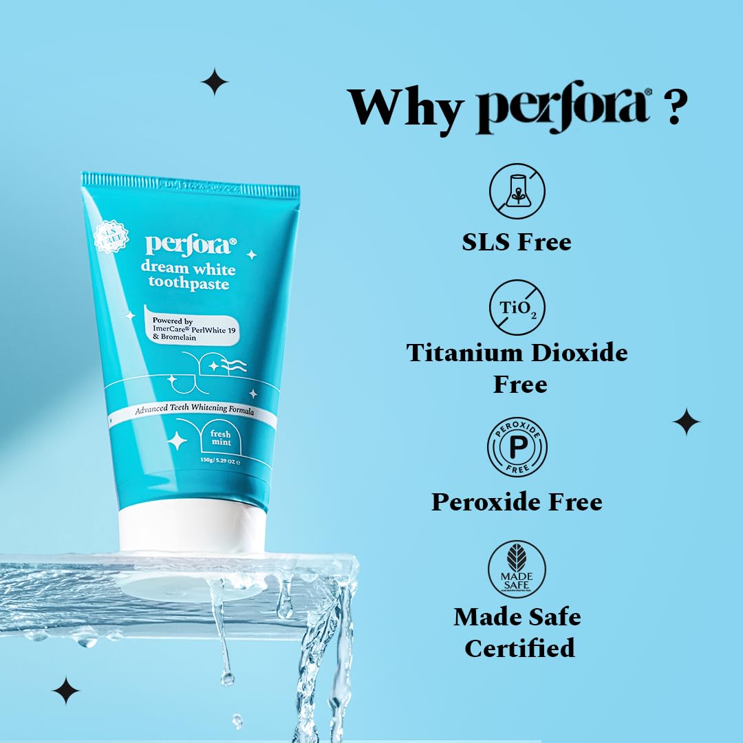 Perfora Teeth Whitening Toothpaste For Stain Removal - 150 g | Fluoride & SLS Free Tooth Paste For Adult & Kids | N-Ha For Teeth Remineralisation & Oral Care | No Artificial Sweetners