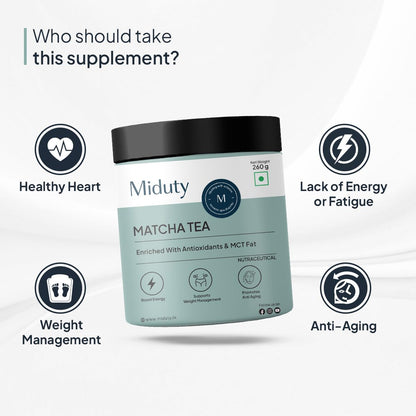 Zephivo Miduty by Palak Notes Matcha Tea - Detoxifying Drink, Fat Burner - Energy Booster, Weight Management - Promote Anti Aging & Gut Health, MCT Fat - L-Theanine With Coconut Milk - Vanilla flavour - 260g