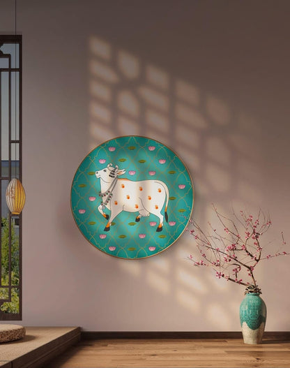 Beautiful Cow Pichwai Premium Sparkle lamination Golden Slim Frame 50.8 cm x 50.8 cm Large Size, For Home/Office/Hotel painting GRL-14