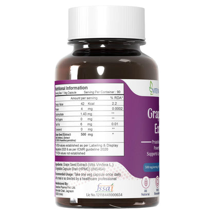 Viteva Organic Grape Seed Extract with 98% Polyphenols 500mg 90 Veg Capsules - Supports Healthy Cholesterol Levels & Immunity - Antioxidant Supplement to promote Healthy Hair & Skin