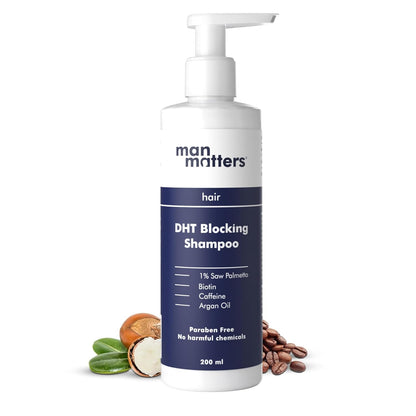 Man Matters DHT Blocking Anti Hair Fall Shampoo 200ml | Paraben & Sulphate Free | With 1% Saw Palmetto, Biotin, Caffeine & Argan Oil | No Side Effects