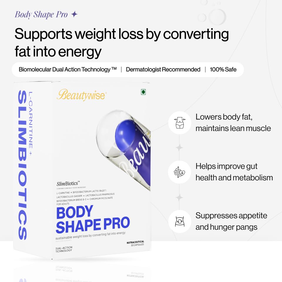 Advertisement for Body Shape Pro supplement with text and product image on a white background