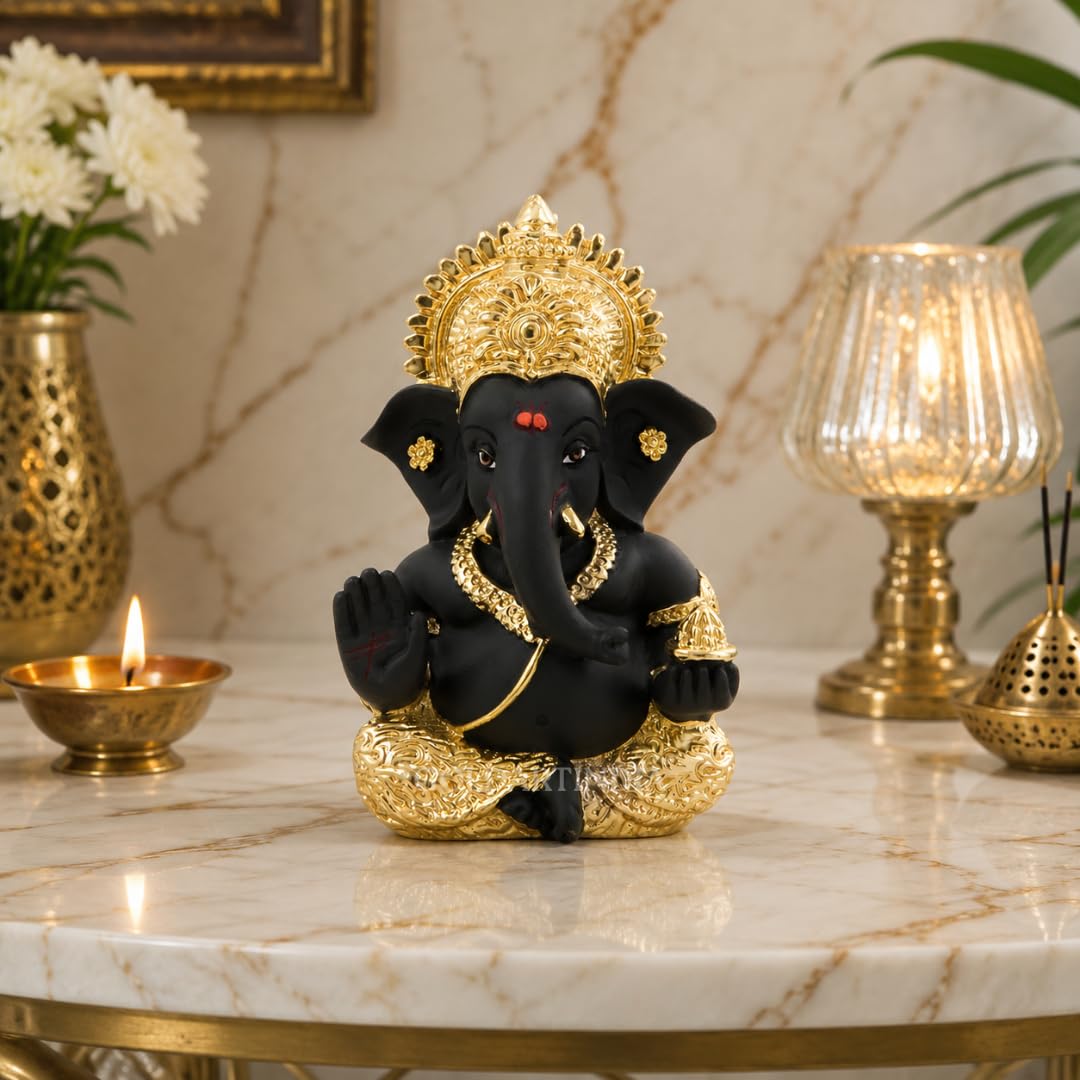 Gold Art India Gold And Kaai Green Ganesh Idol For Car Dashboard Small Ganesha Murti Ganpati Idol For Home Decor Puja Lord Ganesh Statue Gift For Office Desk Puja Room Figurine