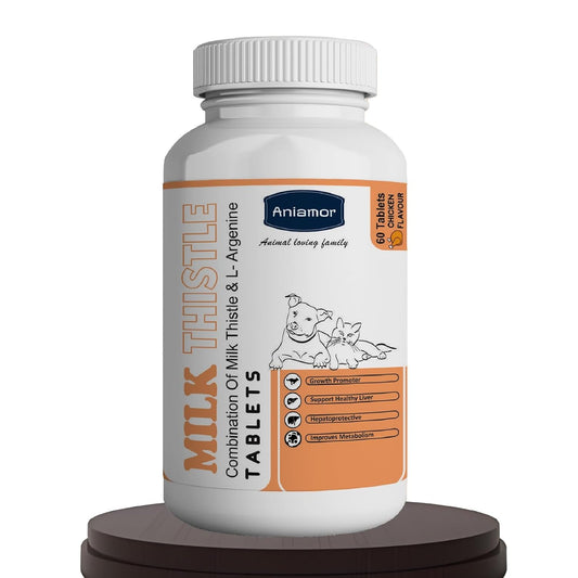 Aniamor Milk Thistle Tablets for Dogs and Cats | Helps in Liver detoxification | Dogs and Cats Supplement | for All Life Stages | Chicken Flavour | 60 Tablets