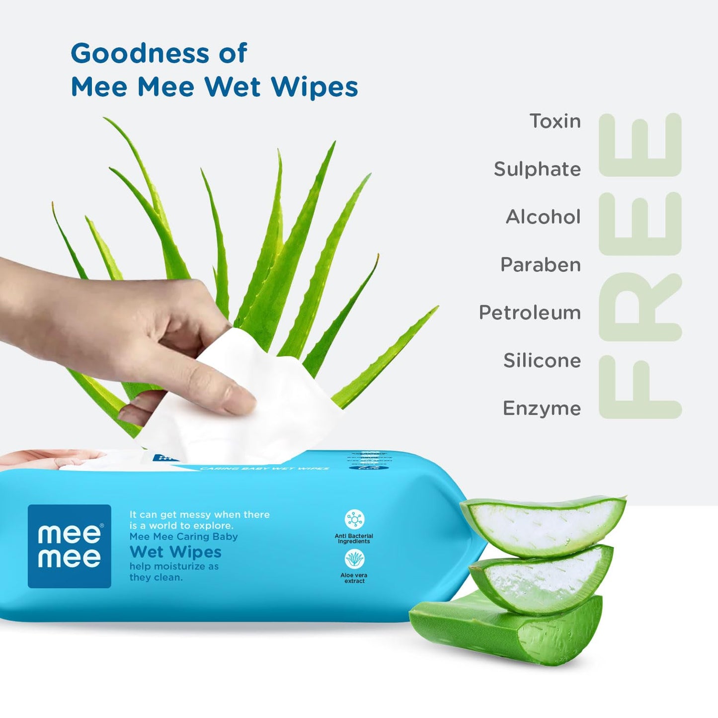 Mee Mee Baby Gentle Wet Wipes with Aloe Vera Extracts, 72 Wipes per Pack, Pack of 3, Soft & Gentle Cleansing for Babies