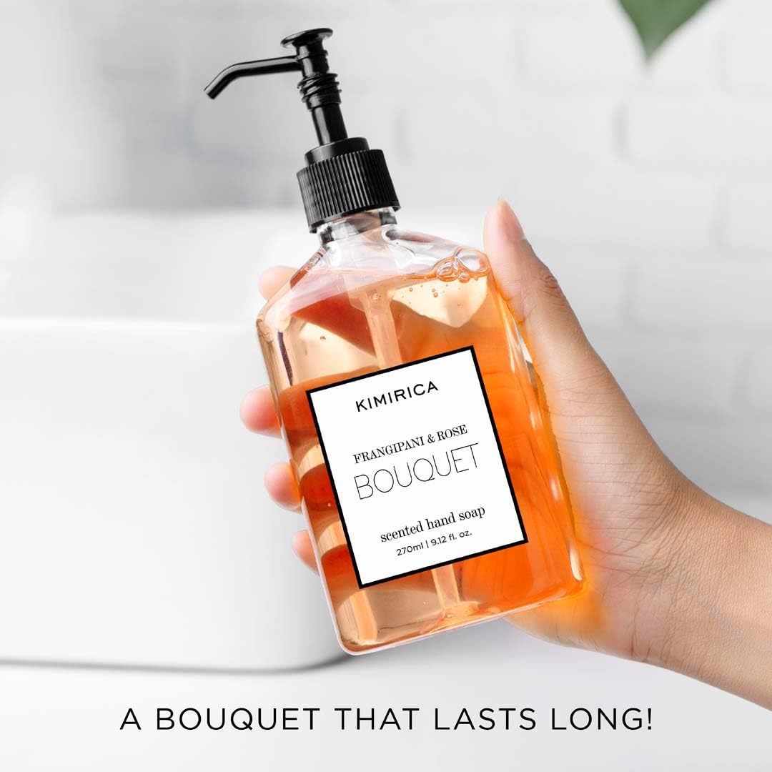 Kimirica Bouquet Luxury Hand Wash | Frangipani and Rose | Skincare Moisturizing | Antibacterial Formula | 100% Vegan & Paraben Free | 270 ml