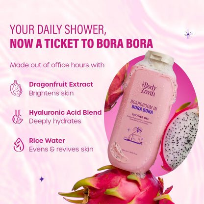 Plum BodyLovin’ Boardroom In Bora Bora Shower Gel | Hydrating & Brightening Body Wash | Dragonfruit Extract, Hyaluronic Acid Blend & Rice Water | Sweet Tropical Fragrance | 250 ml