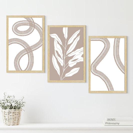 Boho Paintings with Frame for Home Decor Wall Art, Wall Painting for Living Room, Multicolor, Natural Wood Color Frames, 12.0x18.0 inch, Set of 3