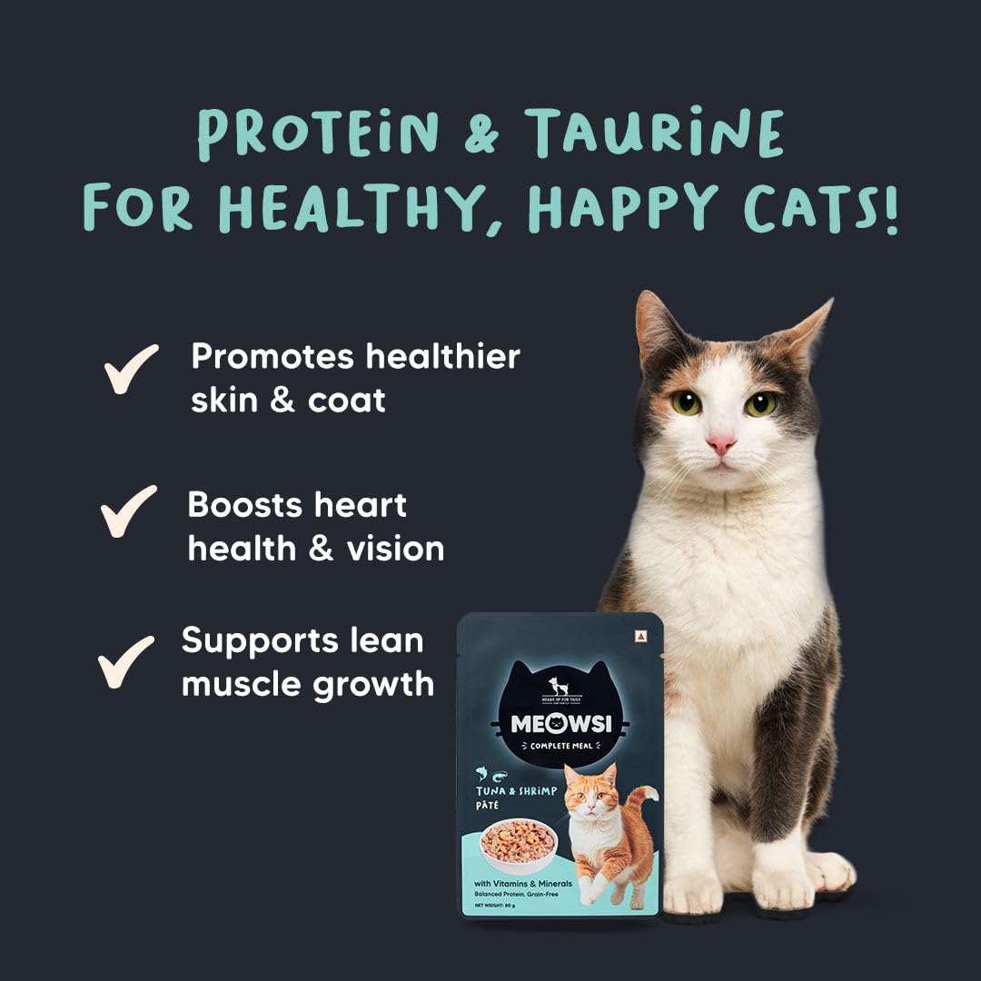 Meowsi by HUFT Tuna & Shrimp Pate Wet Cat Food - 80 gm | Delicious & Creamy Food for Persian & All Breeds | Rich in Omega-3, Essential Nutrients & Hydration for Optimal Health