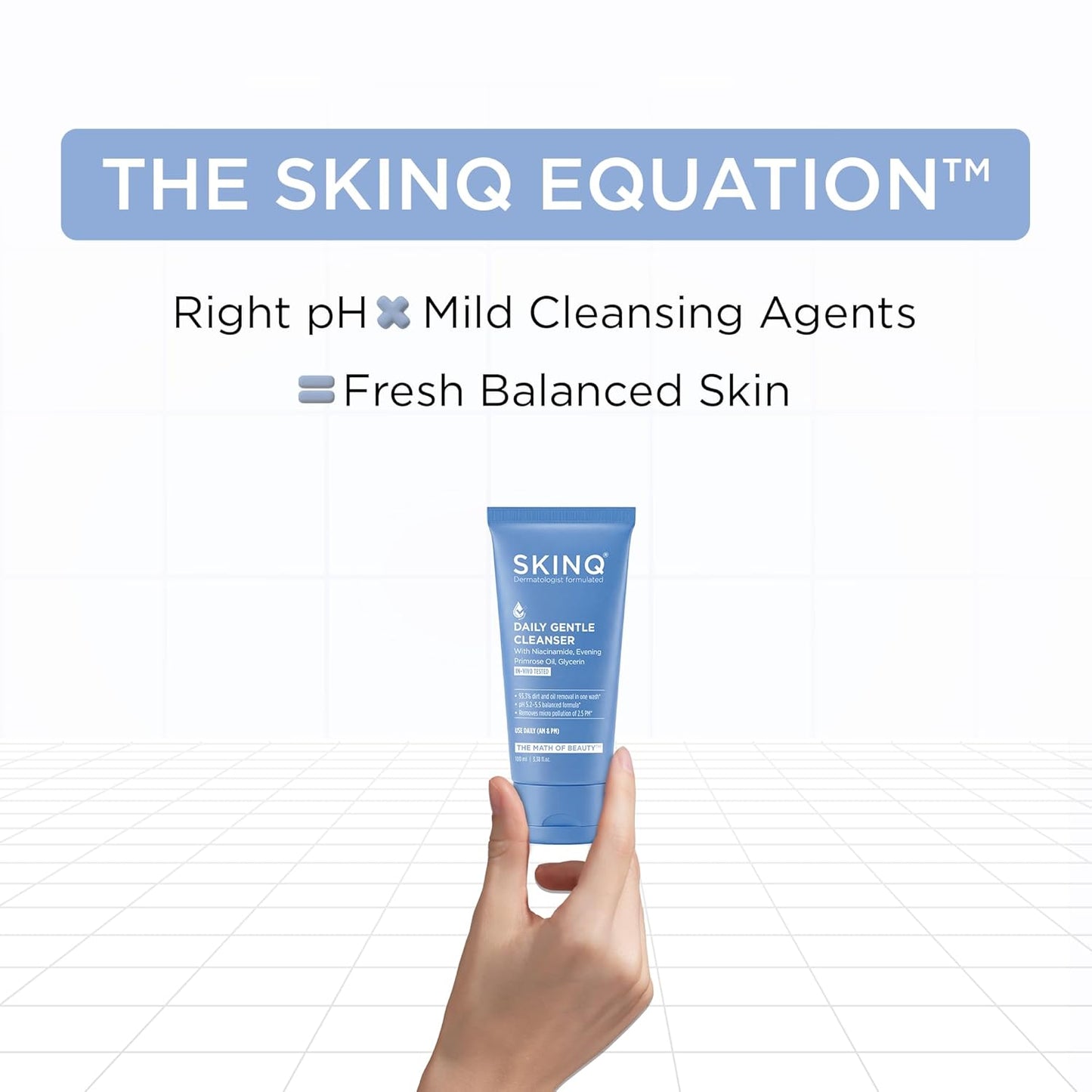 SKINQ Daily Gentle Cleanser | Niacinamide Face Wash with Evening Primrose Oil & Glycerin |Removes Dirt in 1 Wash | In-Vivo Tested | No SLS, No Parabens | For All Skin Types | Dermat Formulated | 100 ml