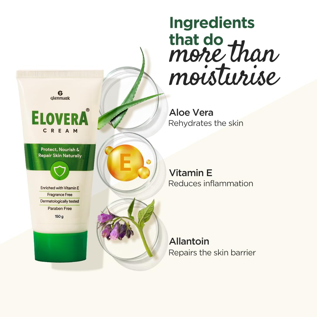 Elovera Moisturising Cream 150g | For Dry Skin | with Aloe Vera & Vitamin E | Protects, Nourishes and Repairs Skin | Paraben Free | Fragrance Free