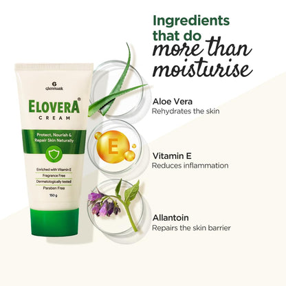 Elovera Moisturising Cream 150g | For Dry Skin | with Aloe Vera & Vitamin E | Protects, Nourishes and Repairs Skin | Paraben Free | Fragrance Free