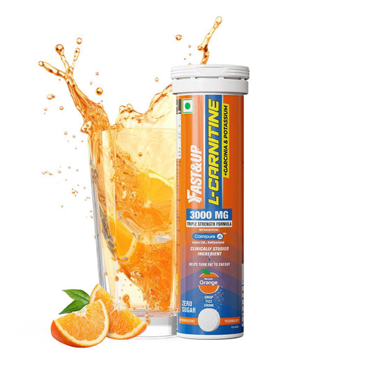 Fast&Up L Carnitine 3000mg Effervescent Tablets | Triple Action L Carnitine Supplement with Garcinia Cambogia & Potassium | Fat Burner for Weight Loss | Controls Cravings I Reduces Bloating I Orange Flavour (Pack of 1)