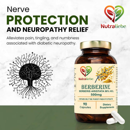 Nutraliebe Berberine Extract 98% from Berberis Aristata Stem - Premium Supplement, Non-GMO, 90 Capsules