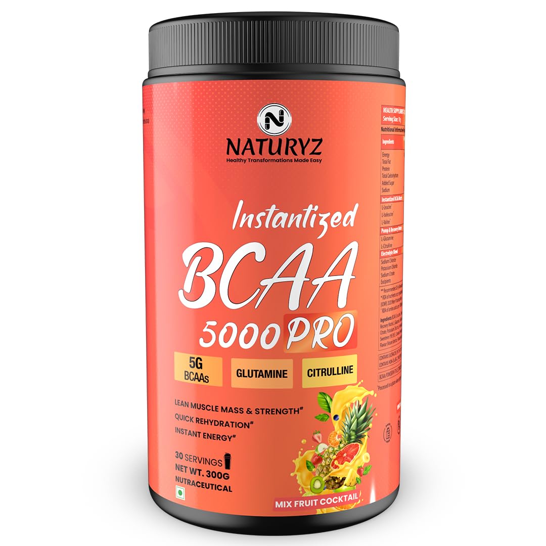 Naturyz BCAA 5000 Pro supplement container on a white background