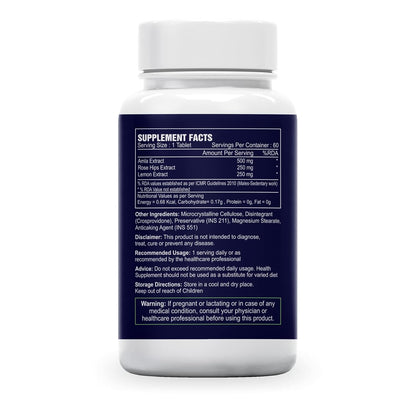 Sea Life Natural Vitamin C 1000 mg (60 Veg Tablets) sourced from 100% Natural Amla, Lemon & Rose Hips Extracts | Promotes Glowing Skin | Immunity Booster & Antioxidant | _Parent (Pack of-1)